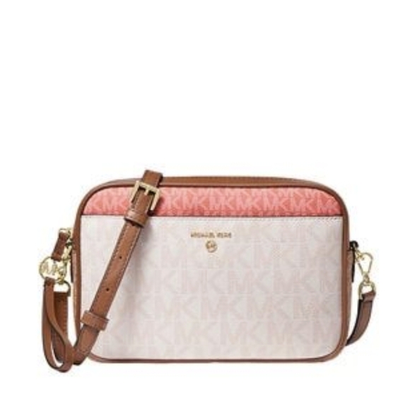 ❤️ Michael kors jet set charm large camera crossbody bag red brown beige gold - Picture 1 of 11